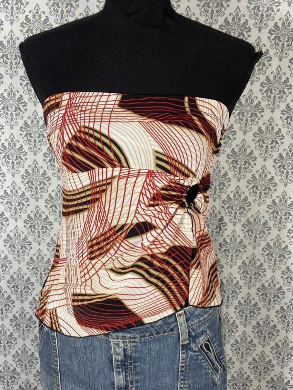 Wild Cat Size Large (L) Women's Strapless Multicolor Abstract Striped Blouse wit